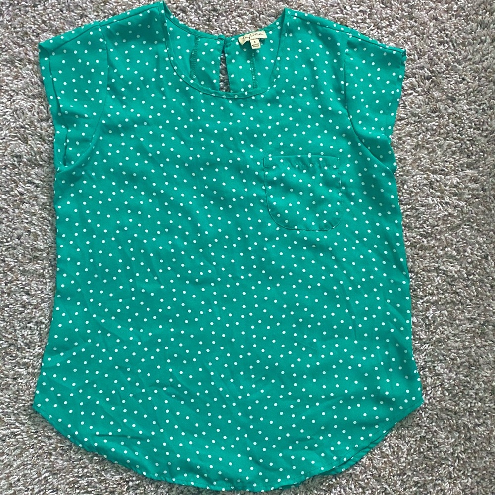 Green Blouse with white dots